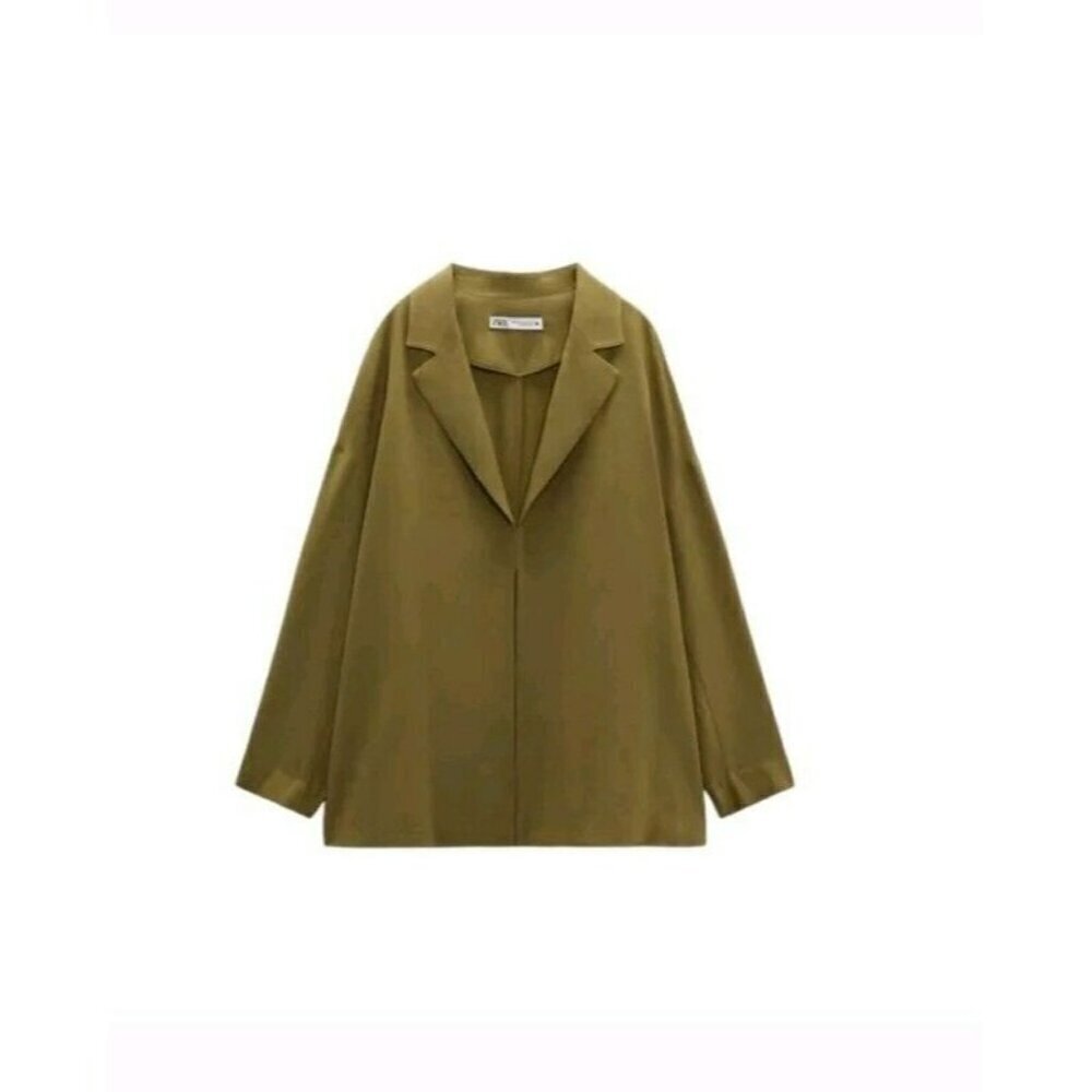 ZARA NEW WOMAN SS24 KHAKI BLAZER OPEN: 1971 084 SIZE L  88% Viscose